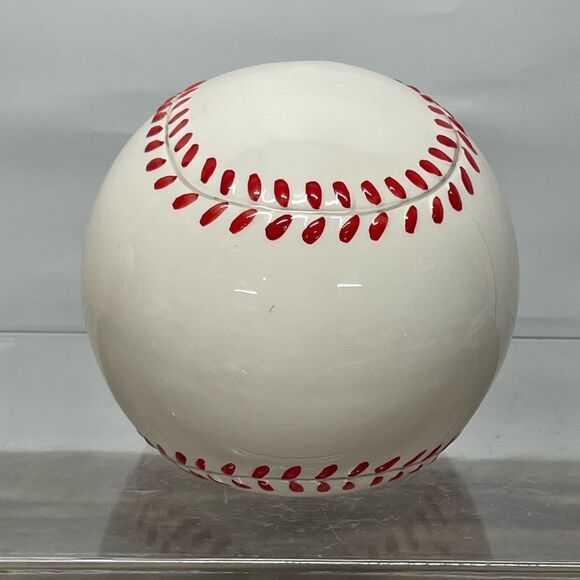 Ceramic Baseball Piggybank White with Red Stitch. - Picture 4 of 8